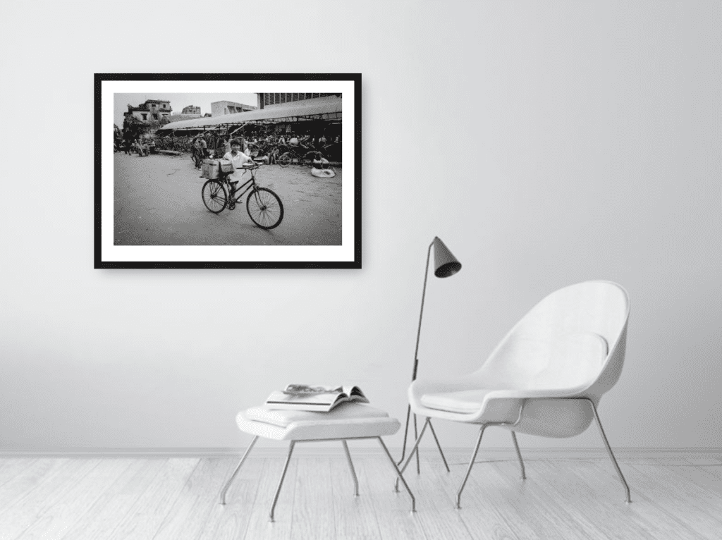 Boy with bicycle, Dong Xuan, Hanoi, Vietnam, 1992. Buy a print.